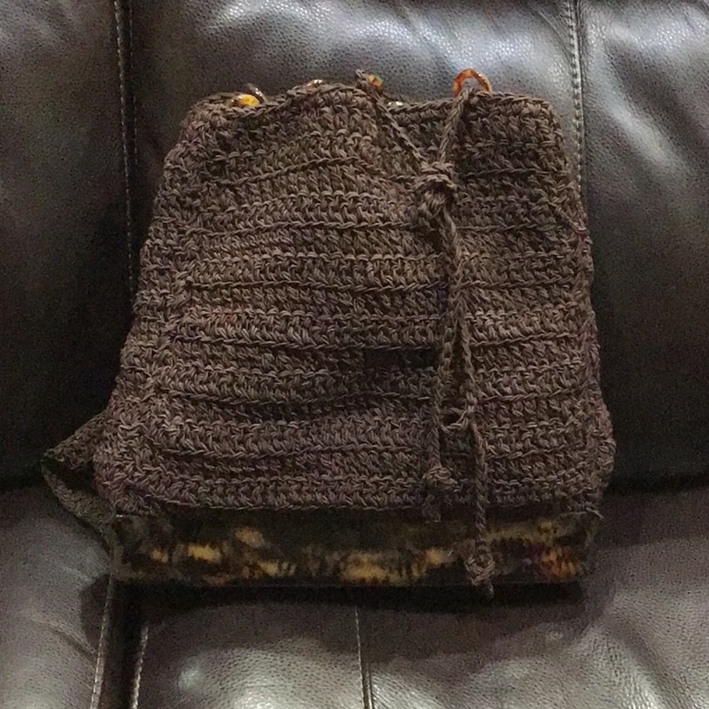 Carrie Forbes Brown Macrame Crochet Woven Tortoise Shell Backpack - Picture 6 of 12